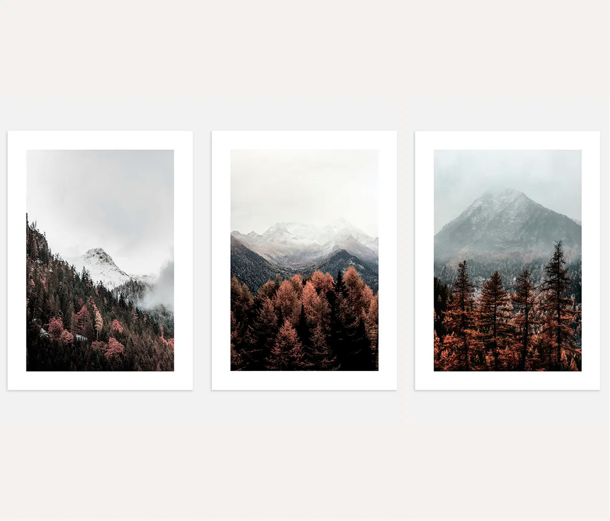 Mountain forest autumn poster set of 3 nature photography wall art