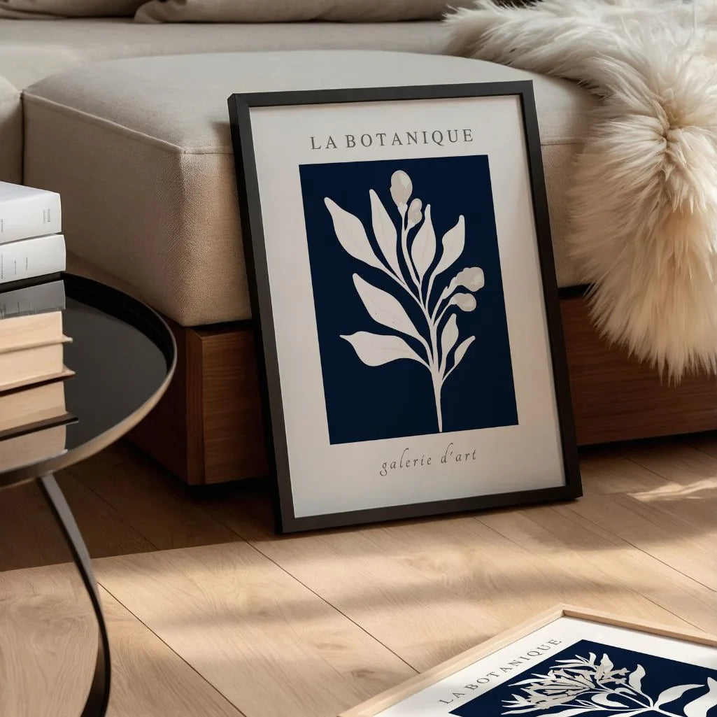 navy botanical poster living room modern minimalist decor