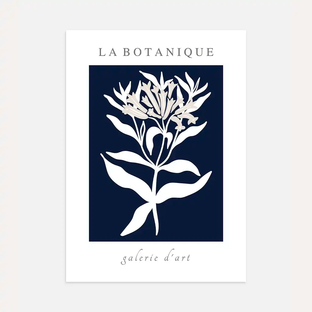 navy minimalist flower silhouette poster botanical wall art