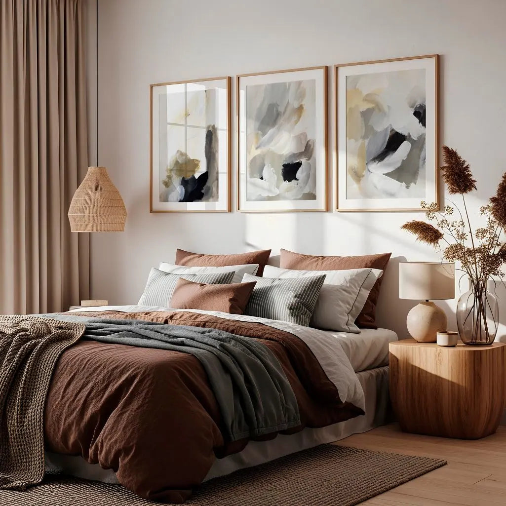 Neutral abstract poster set in beige and grey for minimalist interior