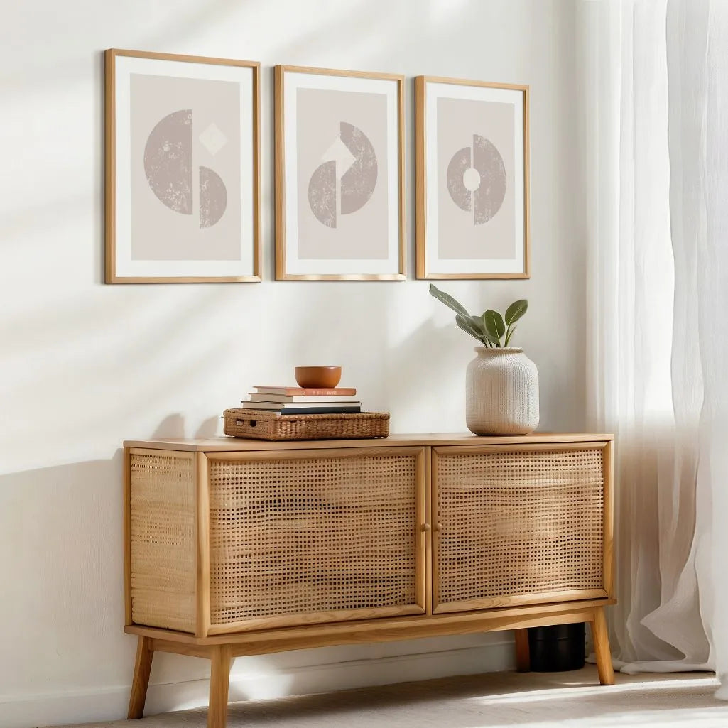 neutral geometric poster set of 3 soft tone wall art