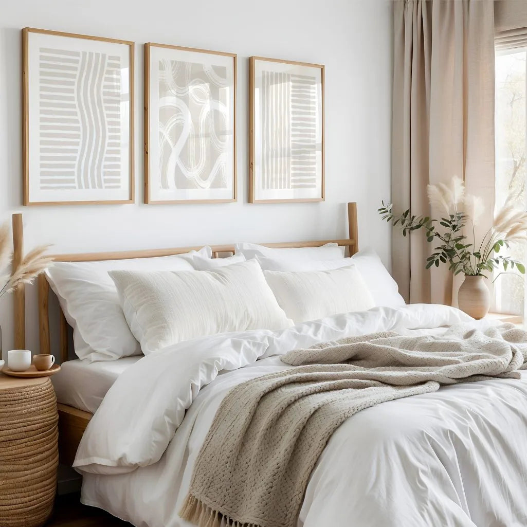 organic line art set of 3 beige calming modern wall decor
