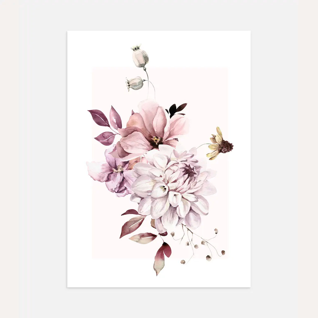 pastel watercolour flower composition poster romantic floral wall art