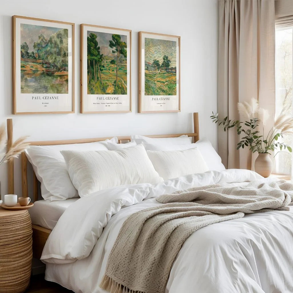 Paul Cezanne riverbank poster set with muted green and brown colors for classic wall decor