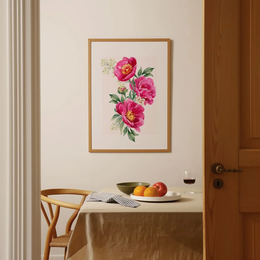 pink peonies poster living room elegant floral decor