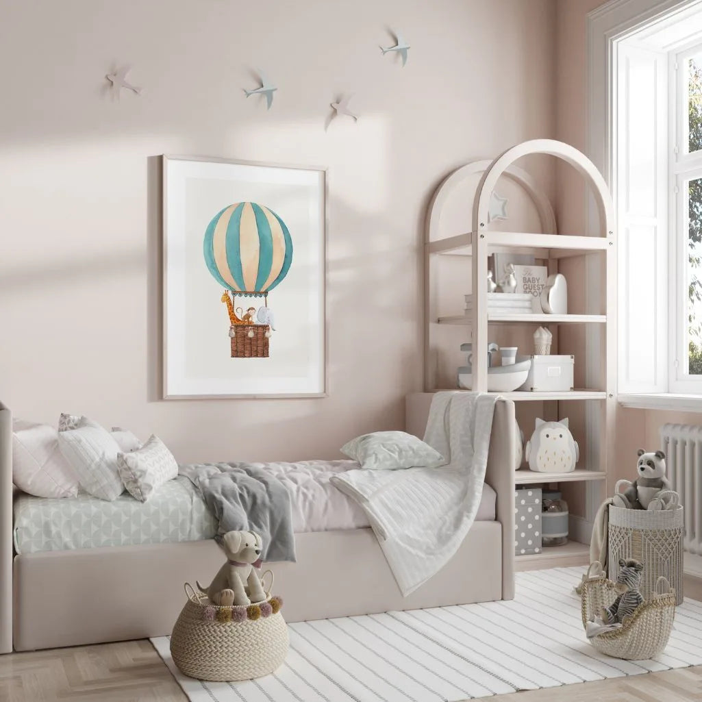 safari animals balloon poster kids bedroom wall art