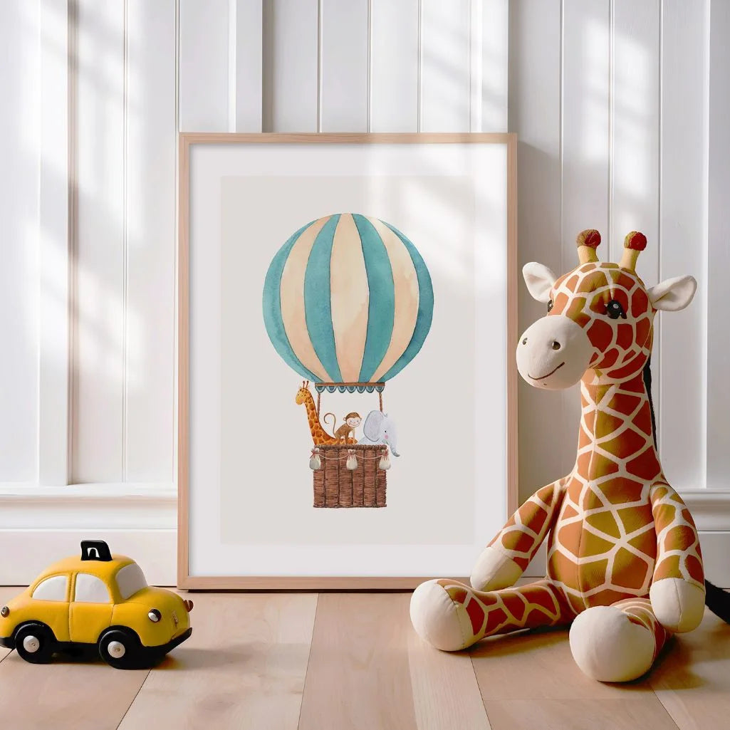 safari animals balloon poster nursery decor
