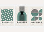 bauhaus poster set of 3 with green and sage semicircle segments and concentric lines on cream background