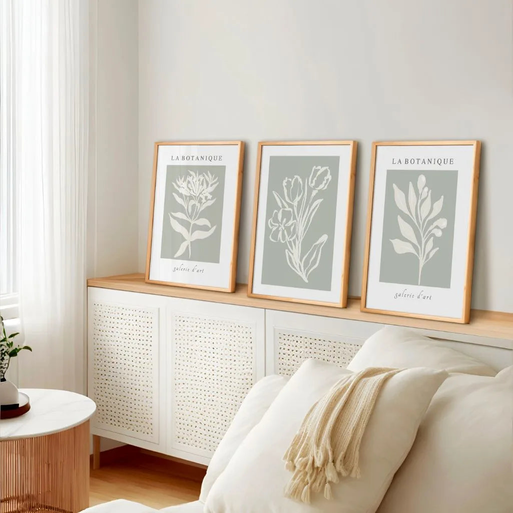 white botanical poster set wall art for gallery wall decor sage green