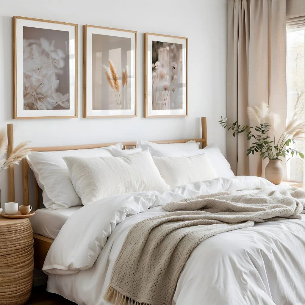Gallery wall with soft neutral beige nature poster set