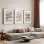 neutral beige and black bauhaus wall art set in modern minimalist living room