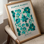 Close up of teal flowers poster showing rich green and turquoise tones