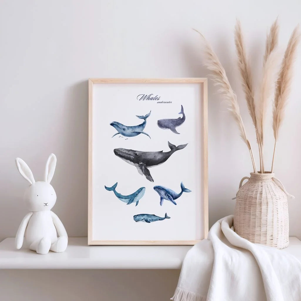 underwater whales poster nursery ocean decor