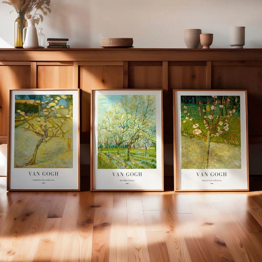 Vincent van Gogh orchard poster set with blooming trees and spring decor