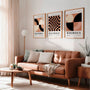 caramel cream and black bauhaus poster set arranged in modern gallery wall