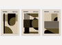 bauhaus poster set of 3 with green olive and beige flowing arcs and semicircles