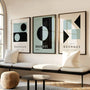 green grey and black bauhaus wall art set in modern minimalist living room