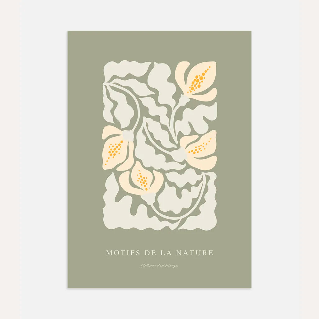 white lilies poster on olive background botanical wall art
