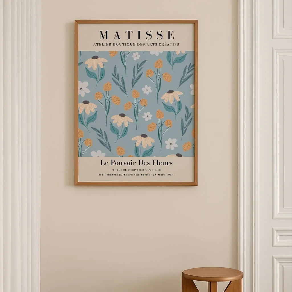 Wildflowers poster styled in minimalist home office with calm botanical decor