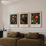 William Morris owl and floral wall art set with rich colors for elegant decor