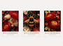 William Morris red flower and bee poster set of 3 in dark botanical wall art style