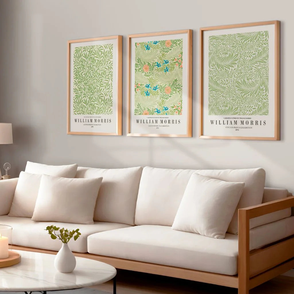 William Morris vintage green pattern poster set for elegant wall decoration