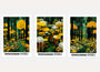 Yayoi Kusama poster set of 3 with yellow flowers in green forest landscape wall art