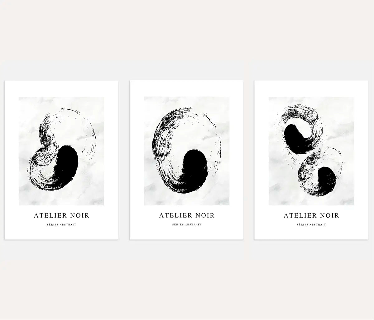 Minimalist zen balance poster set with yin yang inspired brush circles