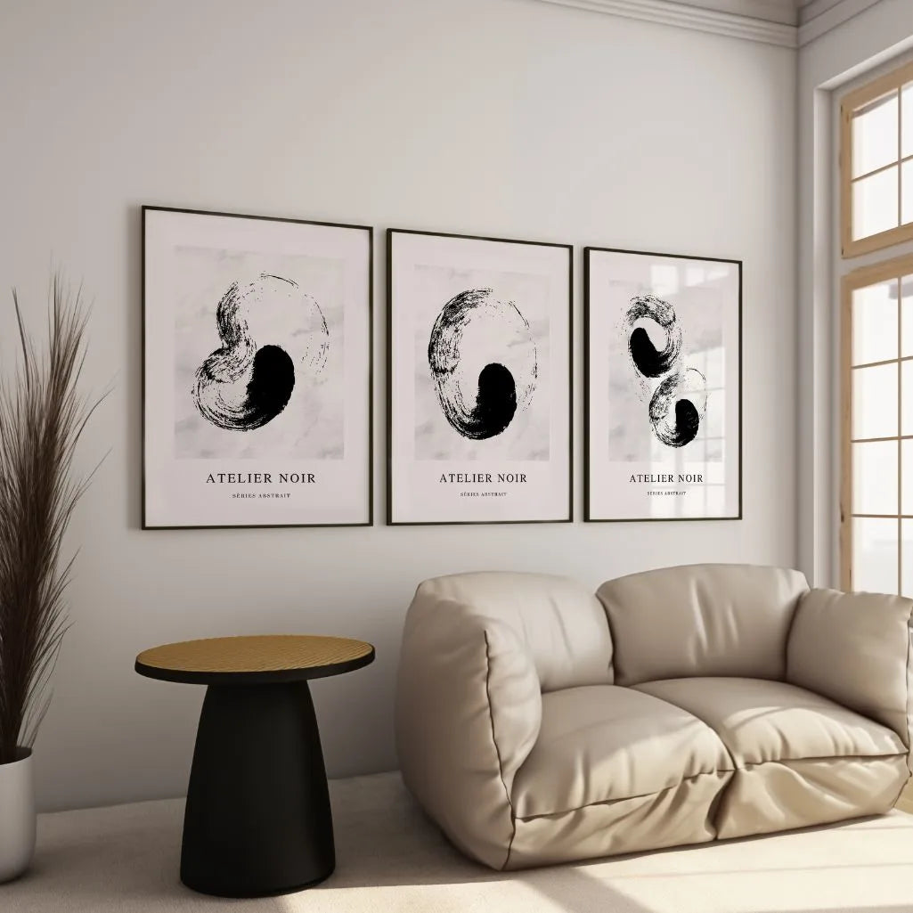 Zen circle brush stroke poster set with calm neutral tones
